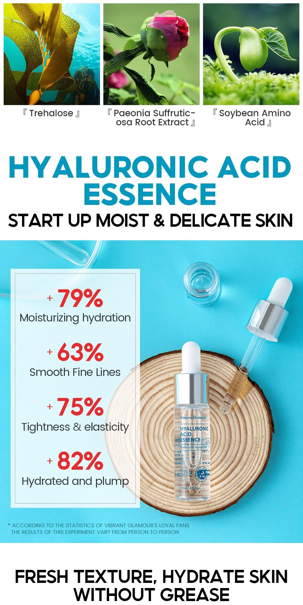 VIBRANT GLAMOUR Hyaluronic Acid Face Serum Skin Care 15ml*3pcs