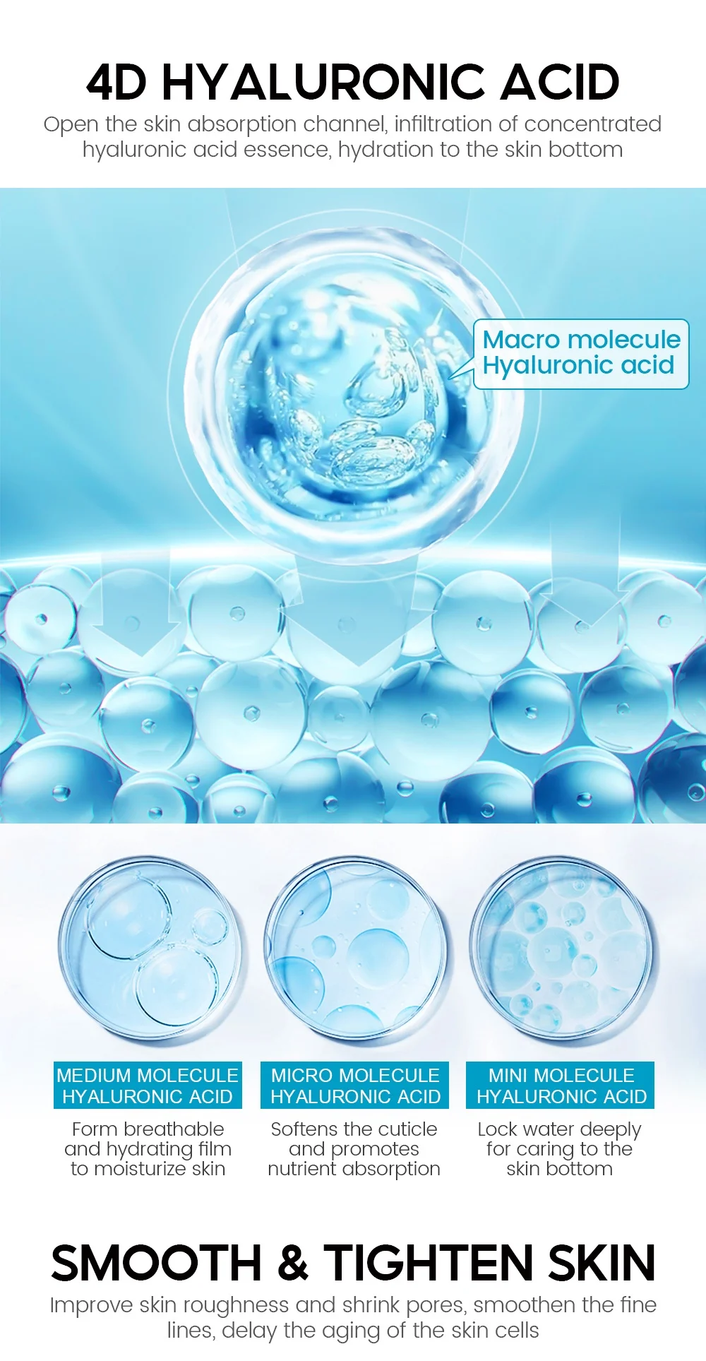 VIBRANT GLAMOUR Hyaluronic Acid Face Serum Skin Care 15ml*3pcs