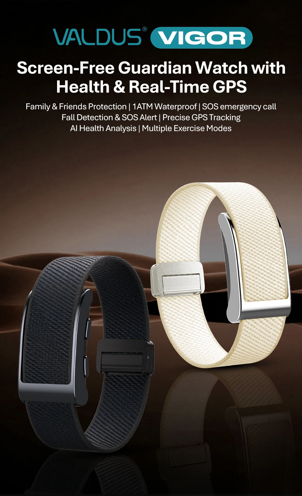 VALDUS VIGOR GPS Smart Bracelet Man Woman SOS Fall Detection Safety Guardian Heart Rate Fitness Tracker New NO Screen Smartwatch