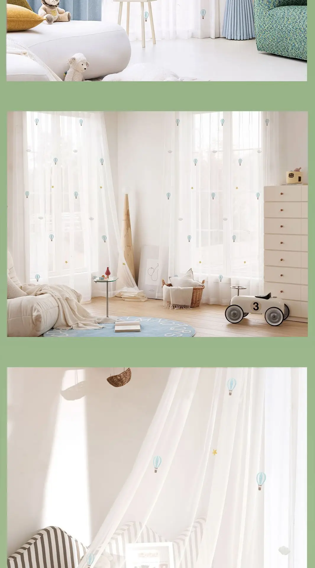 Children's Room Curtains Cartoon Hot Air Balloon Embroidered Tulle Curtains for Living Dining Room Bedroom Boys Girls Bedroom