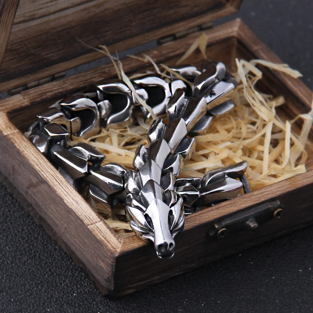 Viking Ouroboros vintage punk bracelet for men stainless steel fashion Jewelry hippop street culture