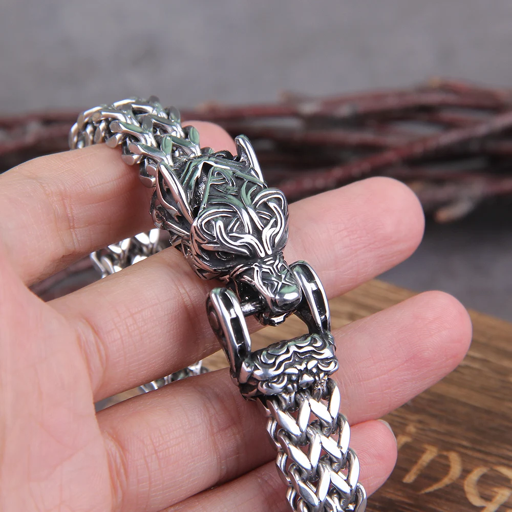 Viking Ouroboros vintage punk bracelet for men stainless steel fashion Jewelry hippop street culture