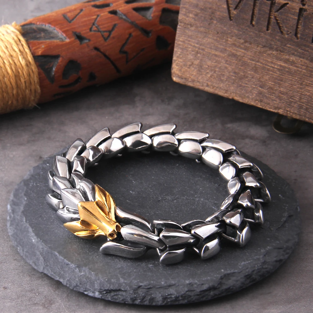 Viking Ouroboros vintage punk bracelet for men stainless steel fashion Jewelry hippop street culture