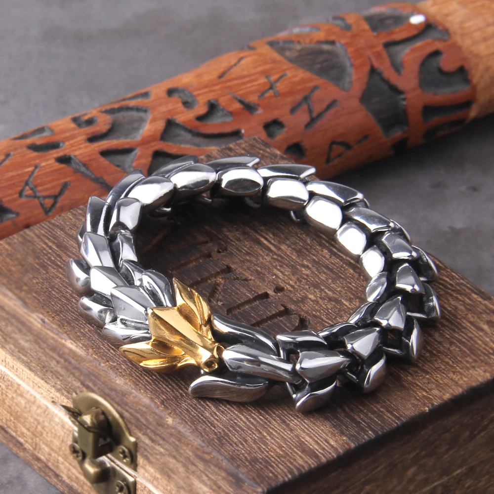 Viking Ouroboros vintage punk bracelet for men stainless steel fashion Jewelry hippop street culture