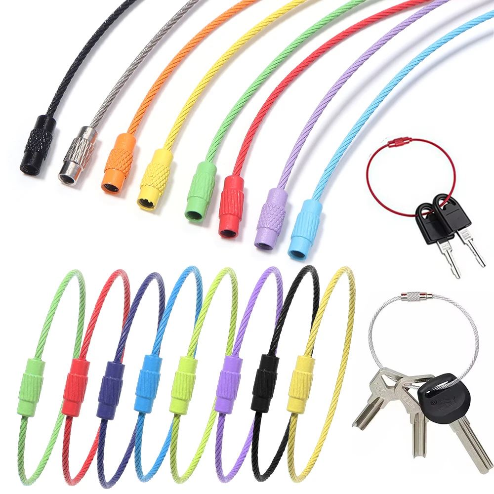 10pcs/lot Stainless Steel Wire Keychains Colorful Round Cable Loop Screw Lock Rope Rings For DIY Keyrings Key Chains Accessories