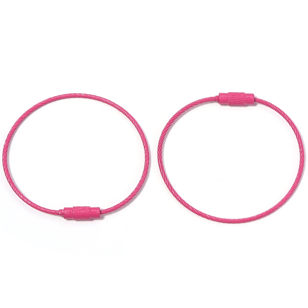 10pcs/lot Stainless Steel Wire Keychains Colorful Round Cable Loop Screw Lock Rope Rings For DIY Keyrings Key Chains Accessories