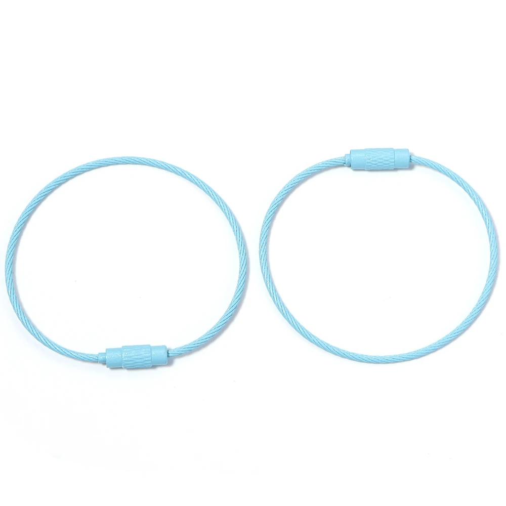 10pcs/lot Stainless Steel Wire Keychains Colorful Round Cable Loop Screw Lock Rope Rings For DIY Keyrings Key Chains Accessories