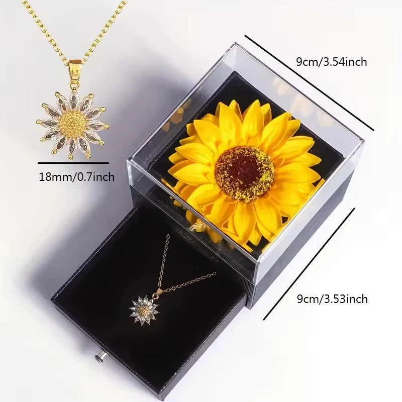 Jardme Stainless Steel Sunflower Necklace with Gift Box For Women Daisy Pendant Necklace with Sunflower Gift Box Women Jewelry