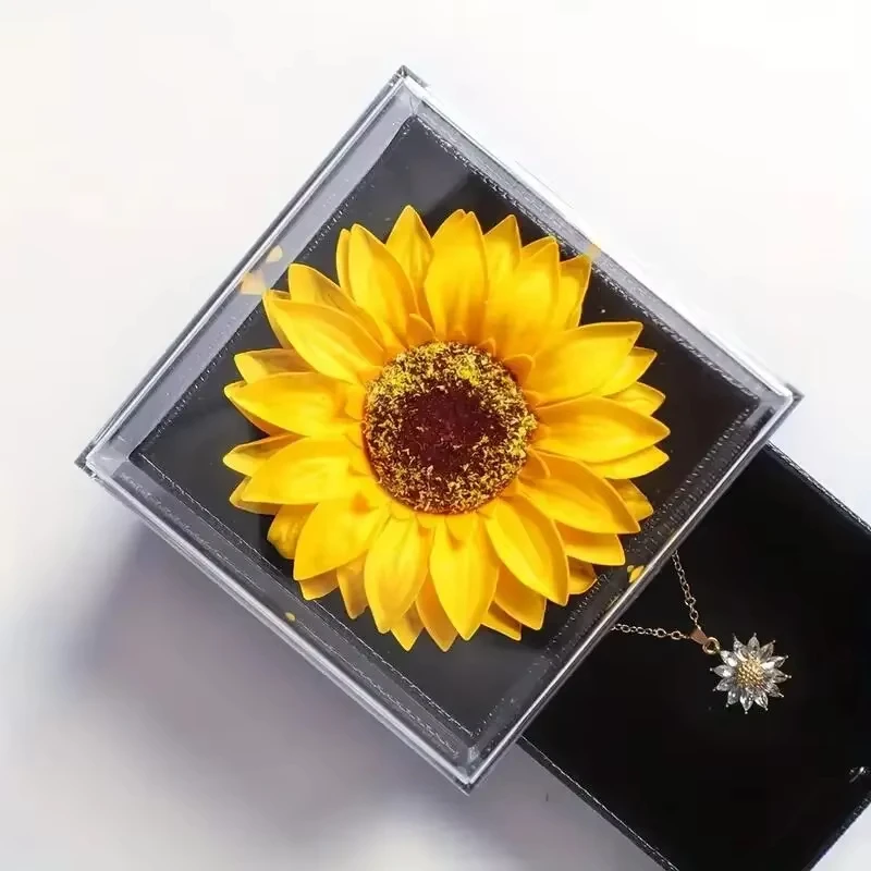 Jardme Stainless Steel Sunflower Necklace with Gift Box For Women Daisy Pendant Necklace with Sunflower Gift Box Women Jewelry