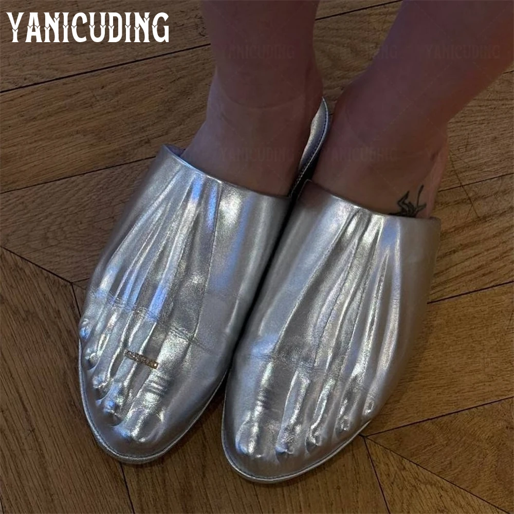 Moulded Foot Mules Embellished Foot Leather Slippers Novelty Designer Style Slippers Foot Toe Ring Handmade Slippers for Women