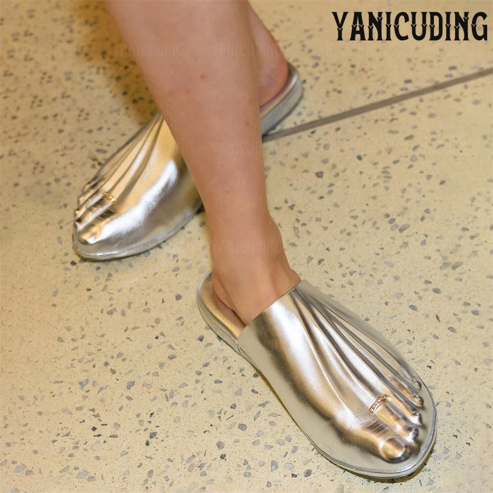 Moulded Foot Mules Embellished Foot Leather Slippers Novelty Designer Style Slippers Foot Toe Ring Handmade Slippers for Women