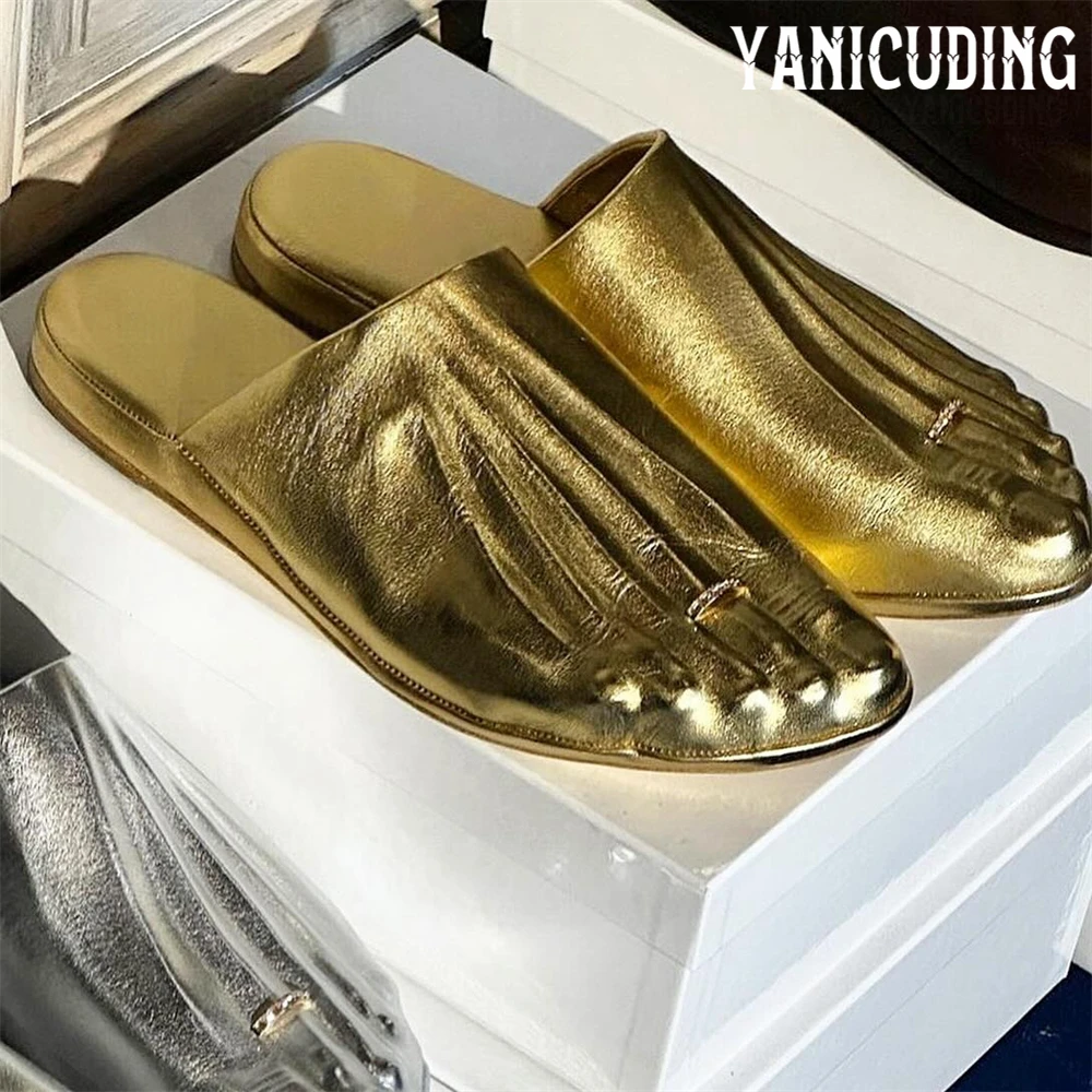 Moulded Foot Mules Embellished Foot Leather Slippers Novelty Designer Style Slippers Foot Toe Ring Handmade Slippers for Women