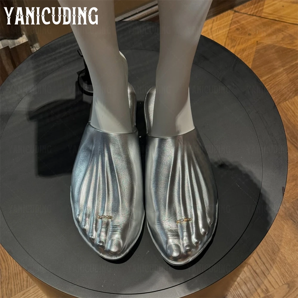 Moulded Foot Mules Embellished Foot Leather Slippers Novelty Designer Style Slippers Foot Toe Ring Handmade Slippers for Women