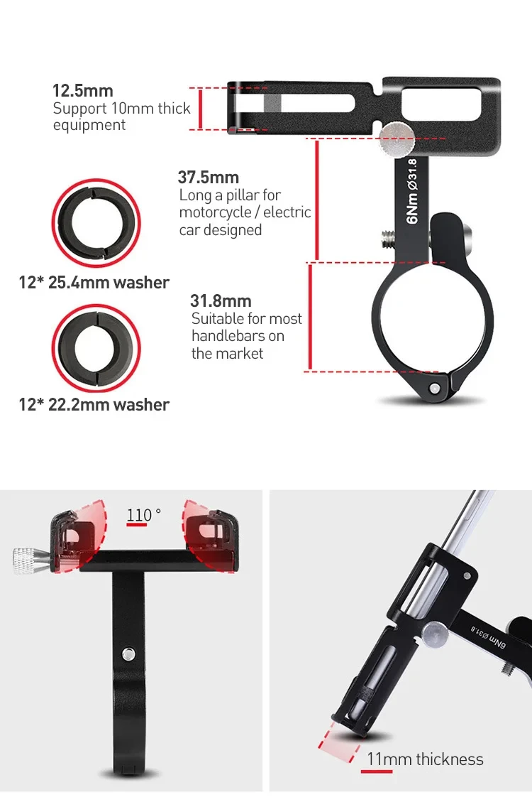 GUB P10 Bike Phone Holder Bracket Aluminum Alloy Motorcycle Bicycle Stand Mount Support Handlebar Clip for 55-100mm