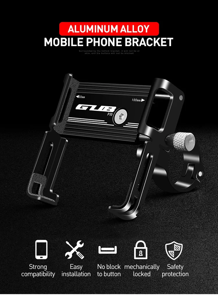 GUB P10 Bike Phone Holder Bracket Aluminum Alloy Motorcycle Bicycle Stand Mount Support Handlebar Clip for 55-100mm