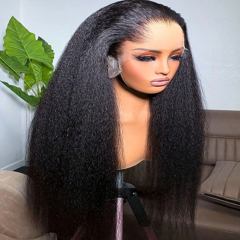 Kinky Straight 13x4 Lace Front Human Hair Wigs For Women Brazilian Bone Colored Straight 5x5 Transparent Lace Frontal CurlyWig