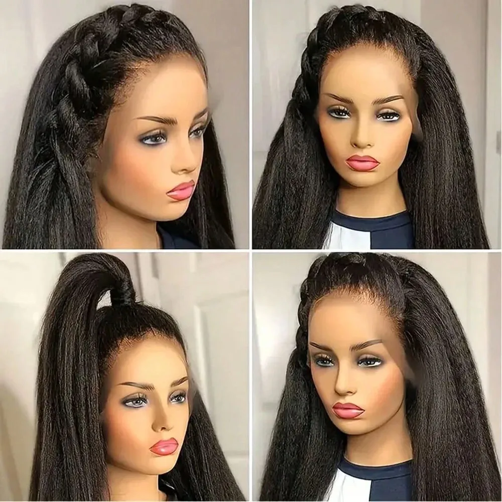 Kinky Straight 13x4 Lace Front Human Hair Wigs For Women Brazilian Bone Colored Straight 5x5 Transparent Lace Frontal CurlyWig