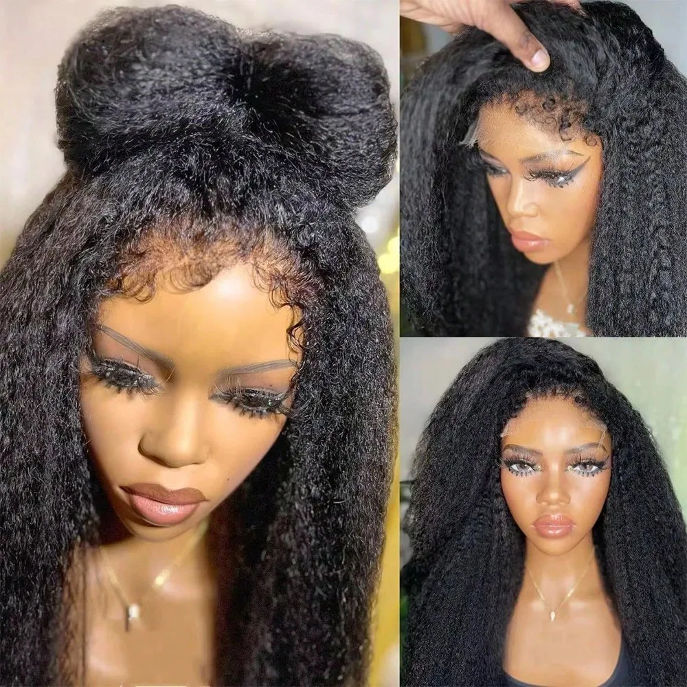 Kinky Straight 13x4 Lace Front Human Hair Wigs For Women Brazilian Bone Colored Straight 5x5 Transparent Lace Frontal CurlyWig