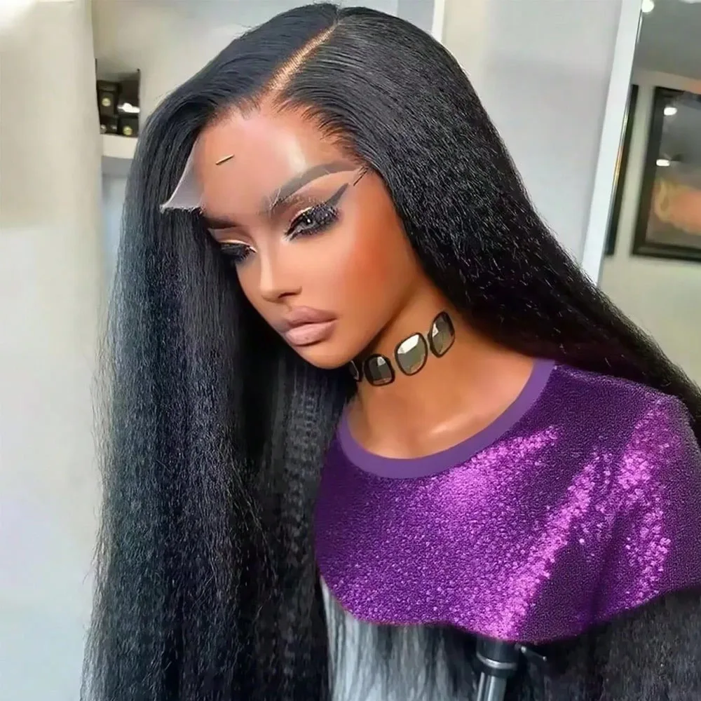 Kinky Straight 13x4 Lace Front Human Hair Wigs For Women Brazilian Bone Colored Straight 5x5 Transparent Lace Frontal CurlyWig