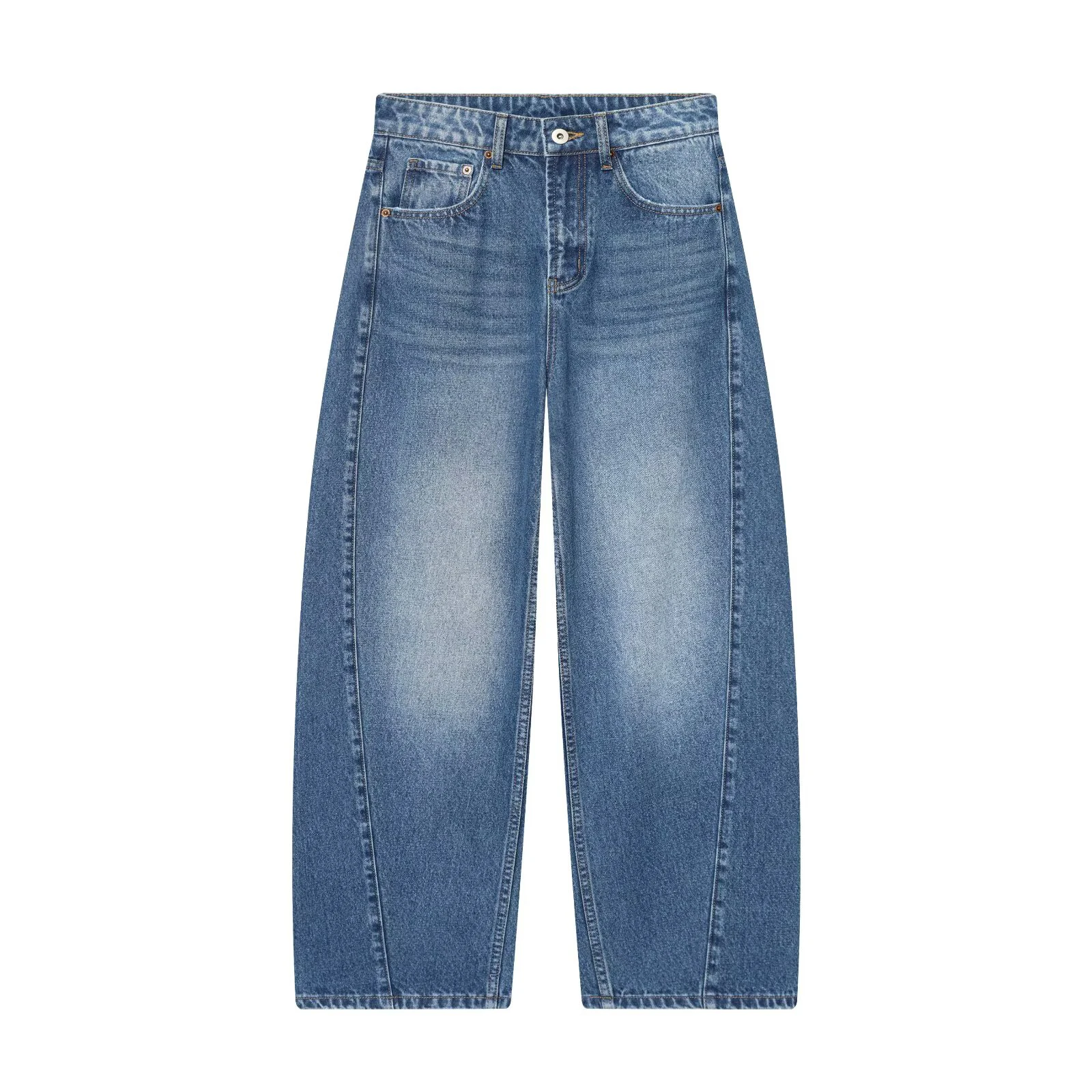 European and American style 2025 winter new women's clothing mid waist balloon version sickle bending knife jeans