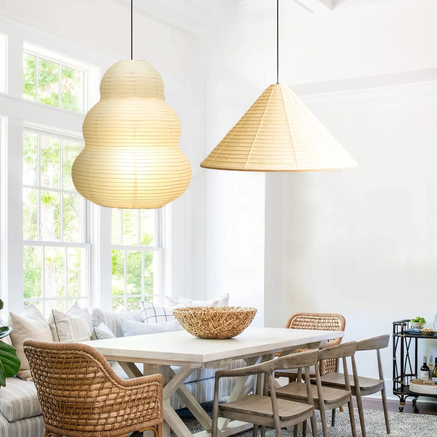 Noguchi Rice Paper Pendant Light Japanese Paper Hanging Lamps Minimalist Model Ceiling Paper Lantern Light for Home/Cafe Decor