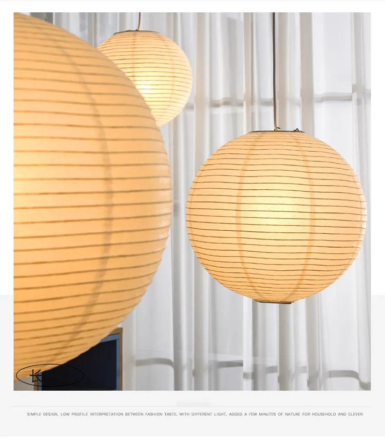 Noguchi Rice Paper Pendant Light Japanese Paper Hanging Lamps Minimalist Model Ceiling Paper Lantern Light for Home/Cafe Decor
