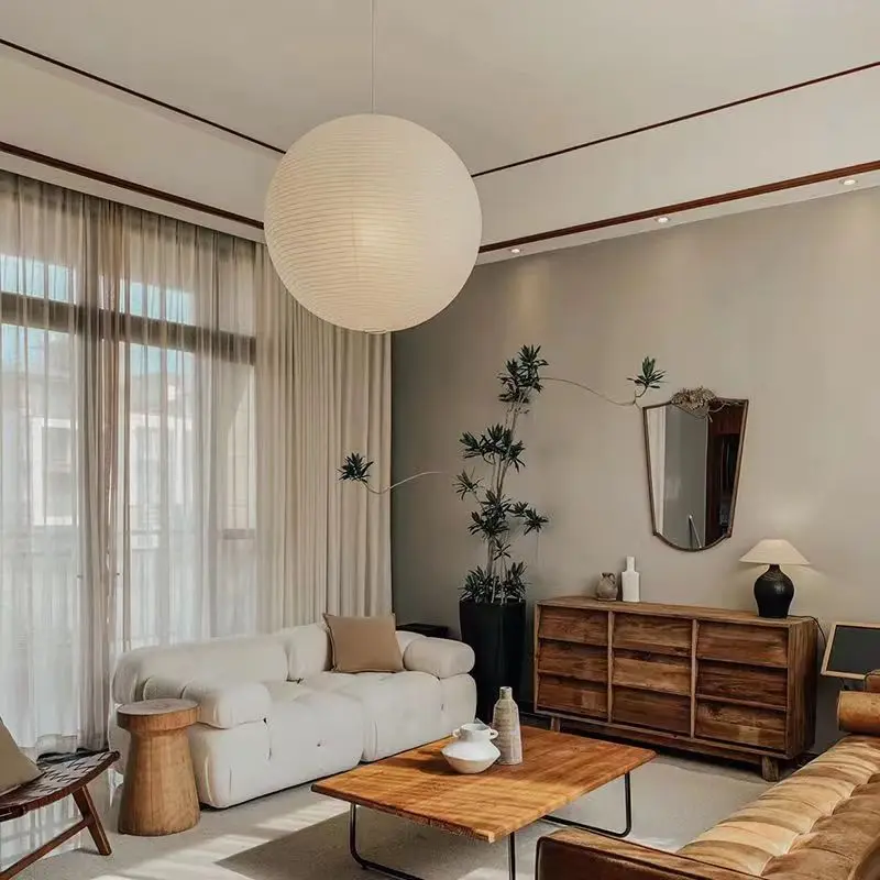 Noguchi Rice Paper Pendant Light Japanese Paper Hanging Lamps Minimalist Model Ceiling Paper Lantern Light for Home/Cafe Decor