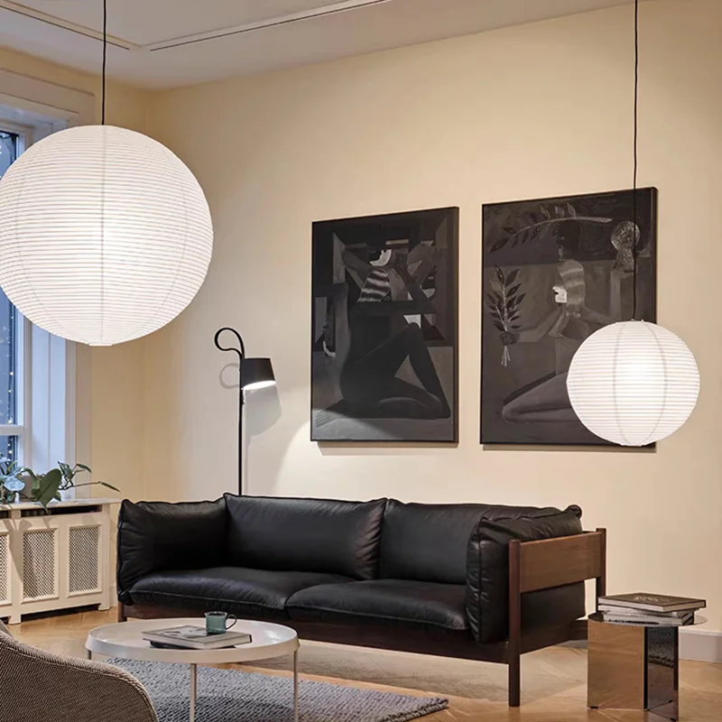 Noguchi Rice Paper Pendant Light Japanese Paper Hanging Lamps Minimalist Model Ceiling Paper Lantern Light for Home/Cafe Decor