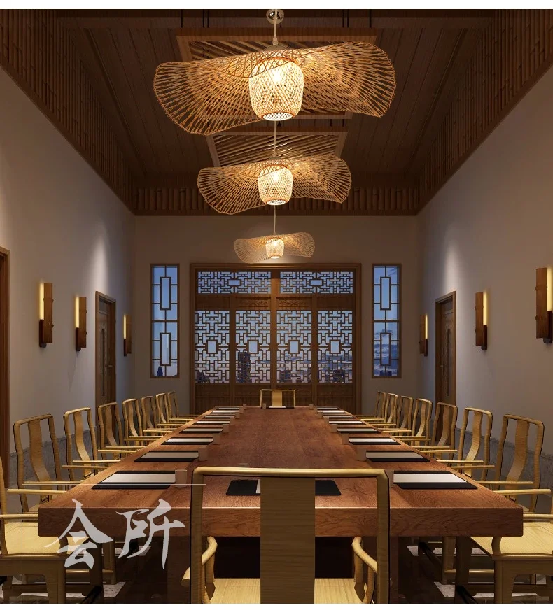 Japanese Wabi Sabi LED Pendant Lights bamboo rattan Suspension Lamps for Living Dining Bedroom Home Decoration Chandelier