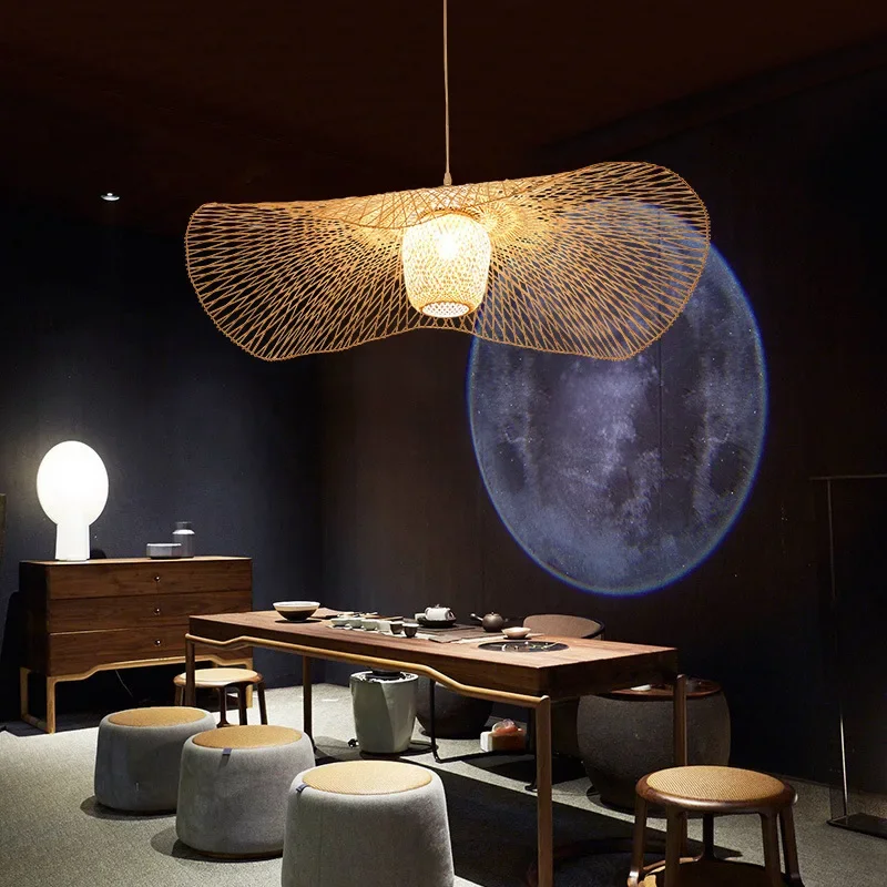 Japanese Wabi Sabi LED Pendant Lights bamboo rattan Suspension Lamps for Living Dining Bedroom Home Decoration Chandelier