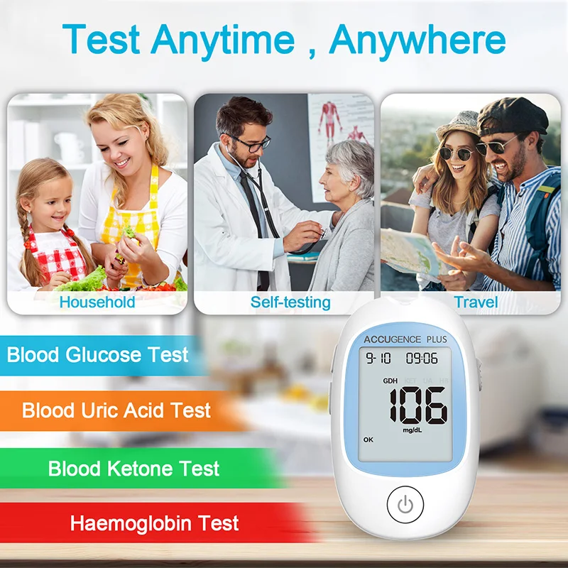 ACCUGENCE Blood Glucose Ketone Hemoglobin Uric Acid Test Strips Diabetes Gout HB Anemia for PM800 PM900 Multifunctional Monitor