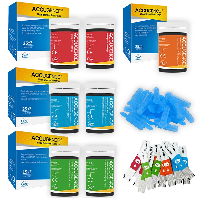 ACCUGENCE Blood Glucose Ketone Hemoglobin Uric Acid Test Strips Diabetes Gout HB Anemia for PM800 PM900 Multifunctional Monitor