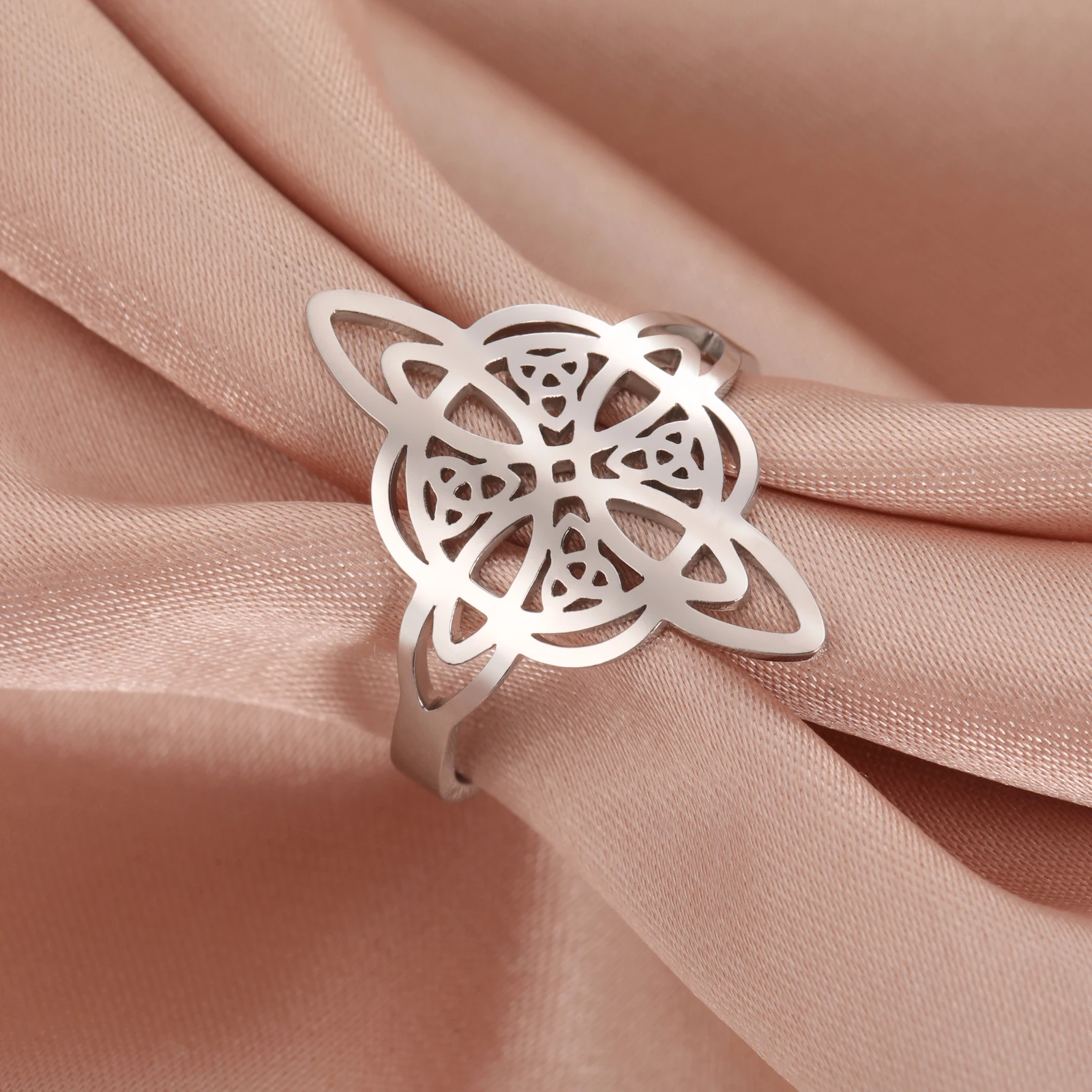 Celtic Knot Ring Stainless Steel Opening Adjustable Men's and Women's Witchcraft Talisman Jewelry Gift