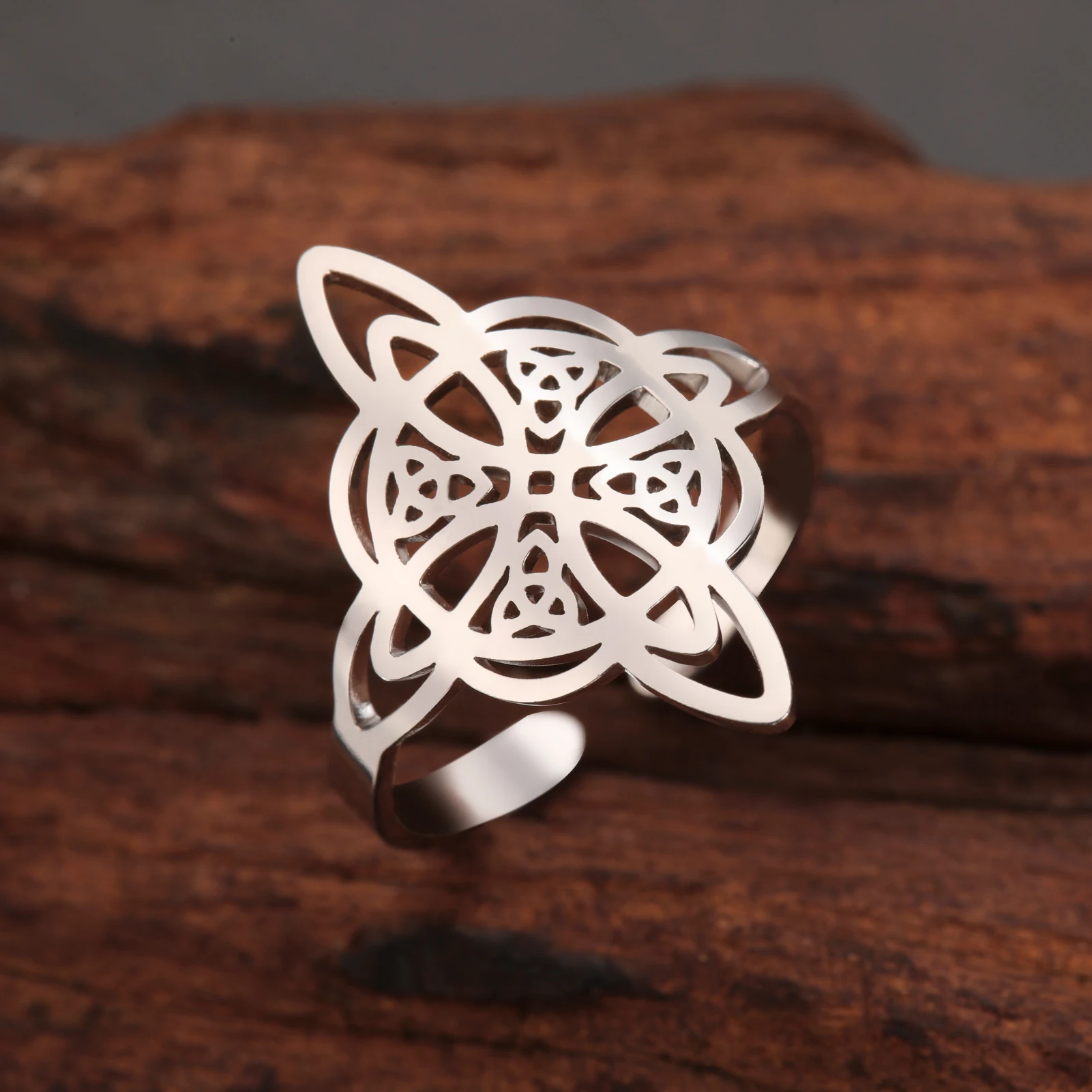 Celtic Knot Ring Stainless Steel Opening Adjustable Men's and Women's Witchcraft Talisman Jewelry Gift