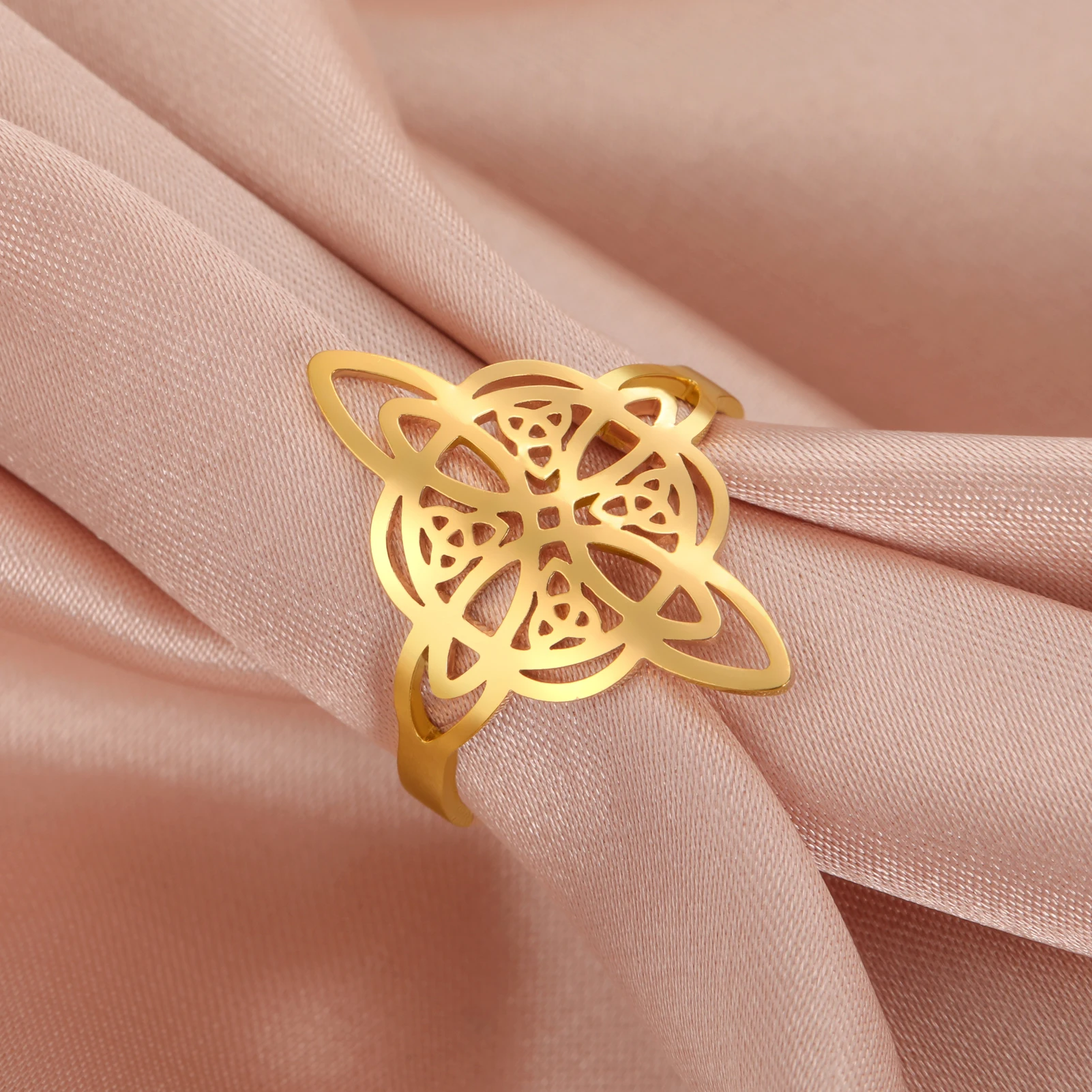 Celtic Knot Ring Stainless Steel Opening Adjustable Men's and Women's Witchcraft Talisman Jewelry Gift