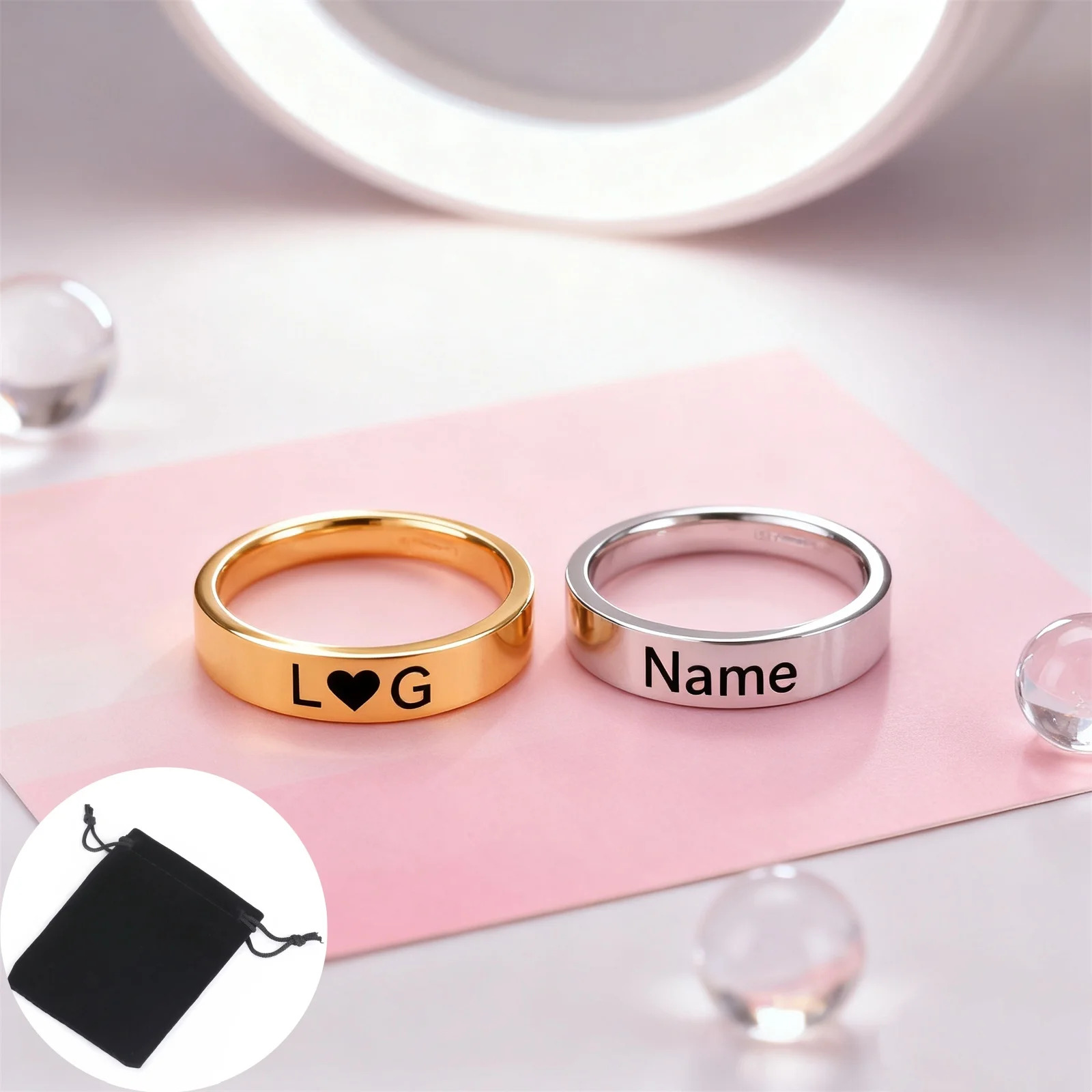 Customized Couple Ring Personalized Name Date Text Stainless Steel Fashion Simple 6/8mm Wide Ring Anniversary Jewelry Gift