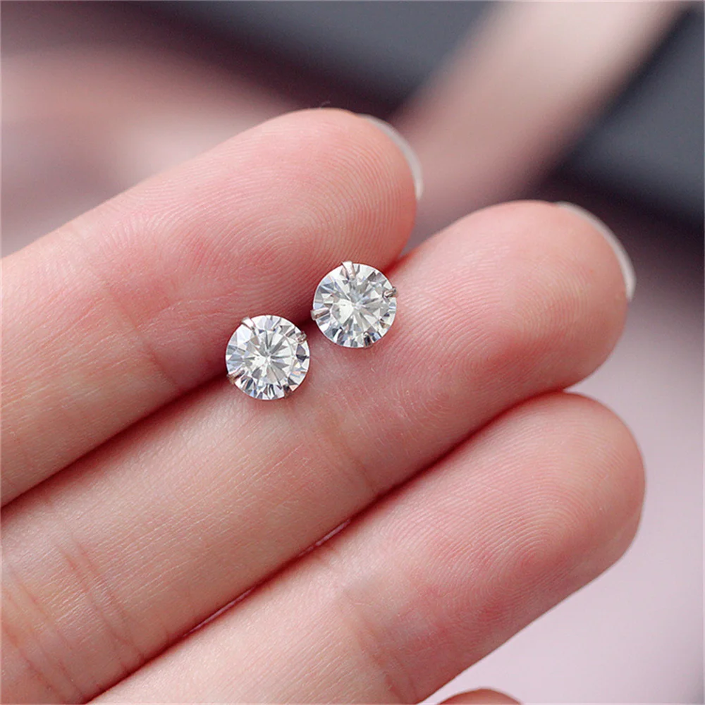 Men's Zircon Silver Color Stud Earrings Hip Hop Rhinestone Earring For Women Men's Street Jewelry Elegant Fashion Accessories