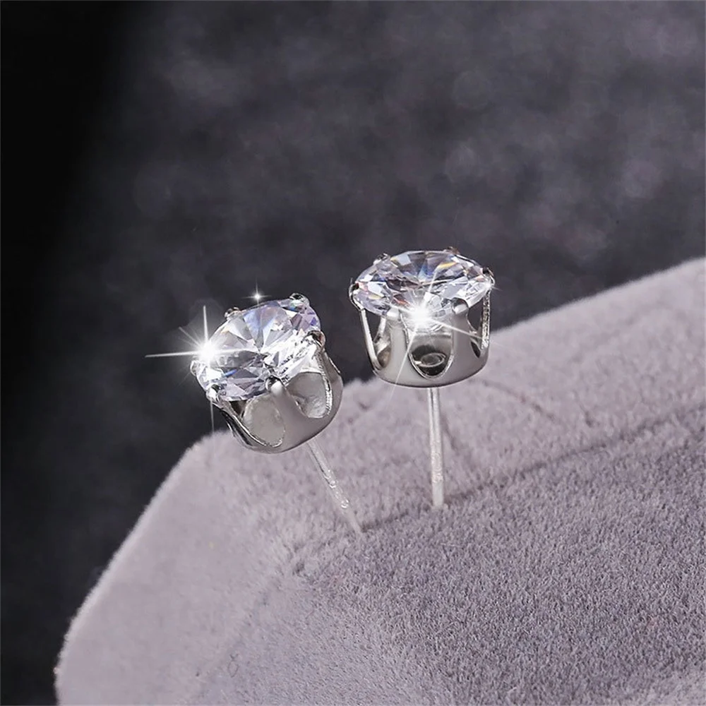Men's Zircon Silver Color Stud Earrings Hip Hop Rhinestone Earring For Women Men's Street Jewelry Elegant Fashion Accessories