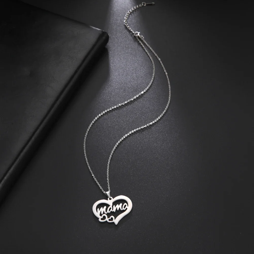Skyrim Mama Letter Pendant Necklace for Women Stainless Steel Neck Chain Choker Trendy Family Jewelry Mother's Day Gift for Mom