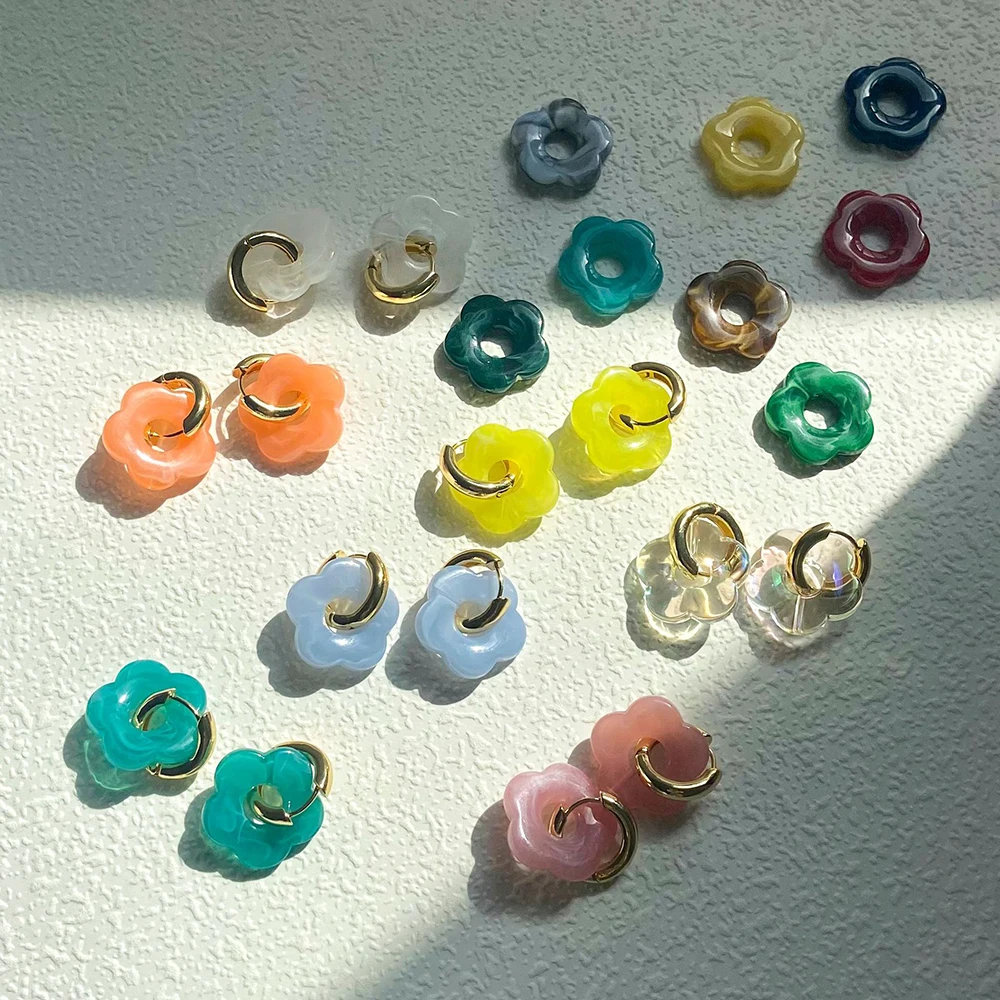 2024 New Multicolor Transparent Acrylic Resin Marbling Flower Drop Earrings for Women Gold Color Ear Buckle Fashion Jewelry