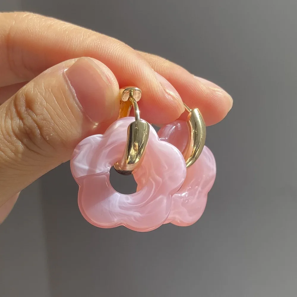 2024 New Multicolor Transparent Acrylic Resin Marbling Flower Drop Earrings for Women Gold Color Ear Buckle Fashion Jewelry