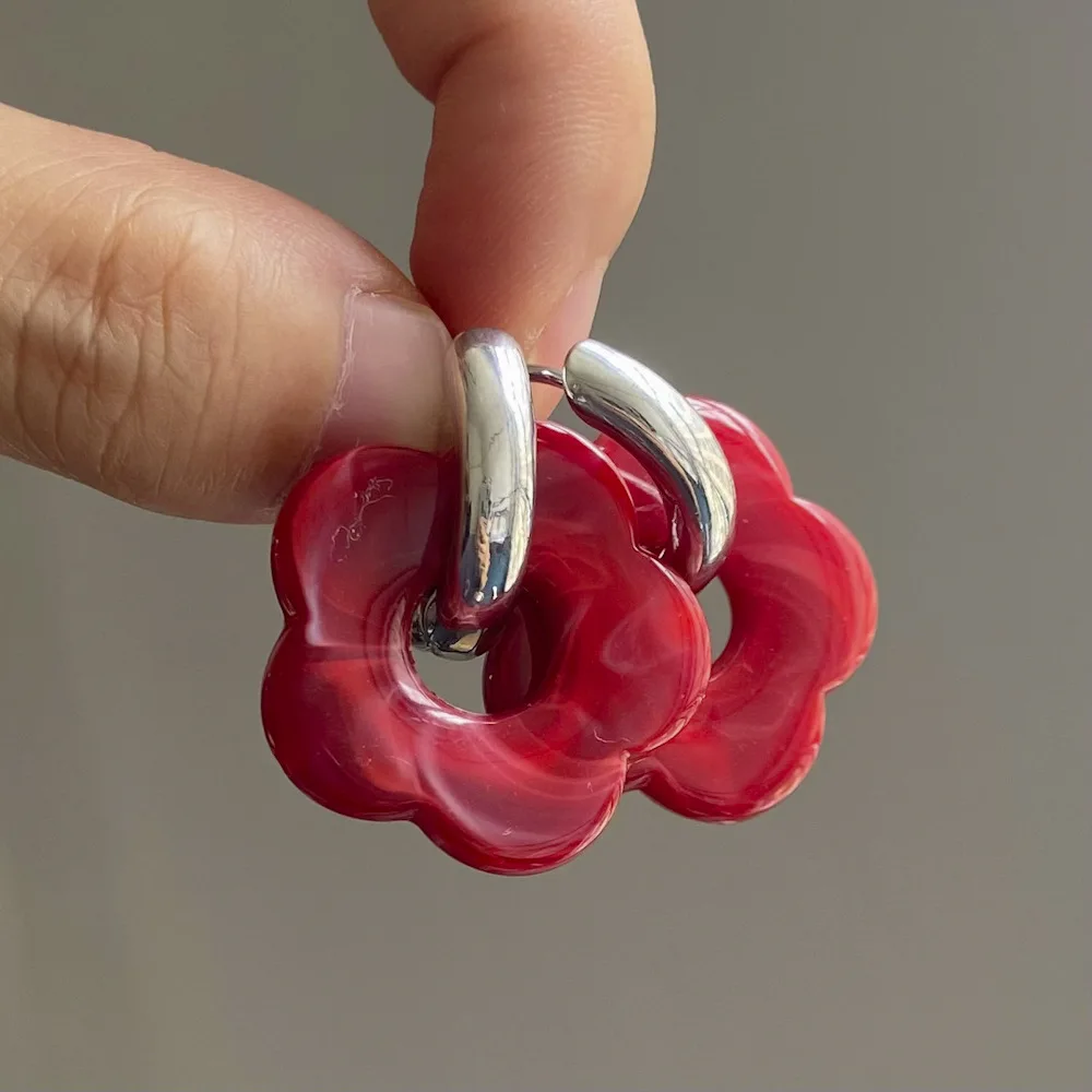 2024 New Multicolor Transparent Acrylic Resin Marbling Flower Drop Earrings for Women Gold Color Ear Buckle Fashion Jewelry