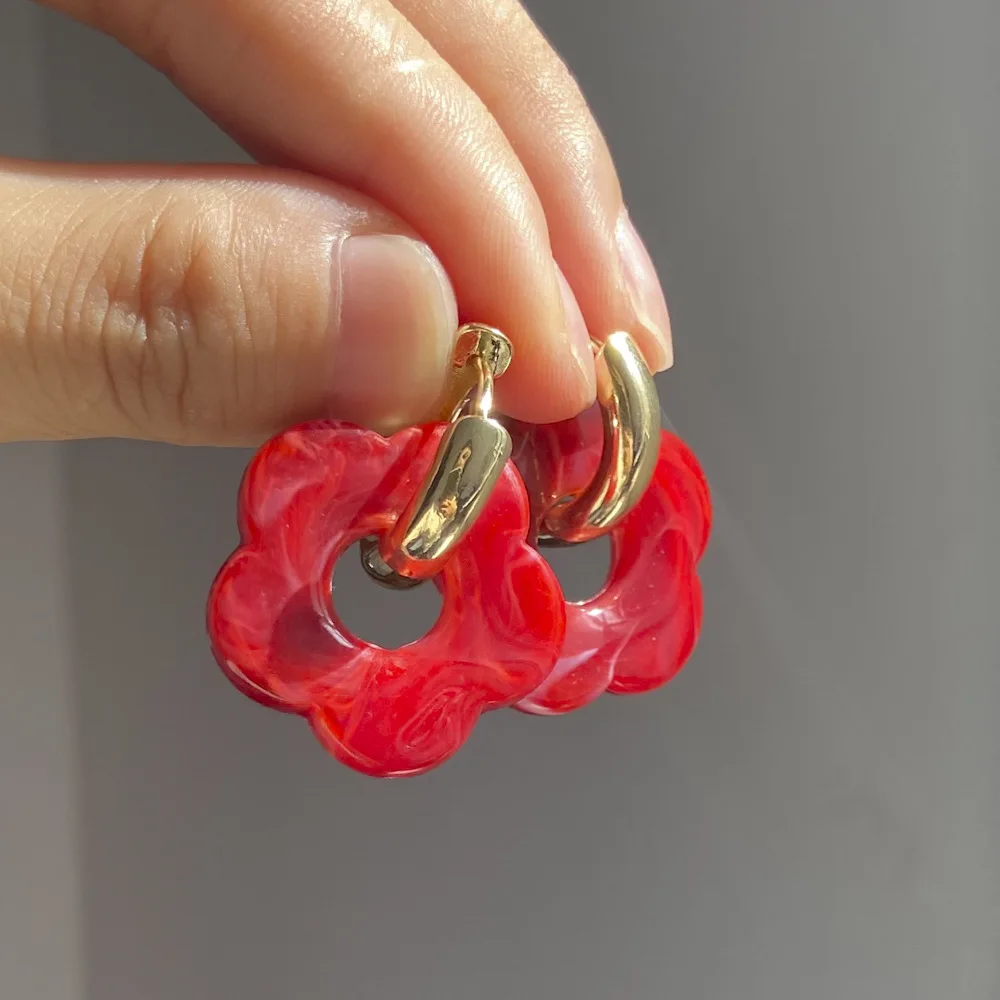 2024 New Multicolor Transparent Acrylic Resin Marbling Flower Drop Earrings for Women Gold Color Ear Buckle Fashion Jewelry
