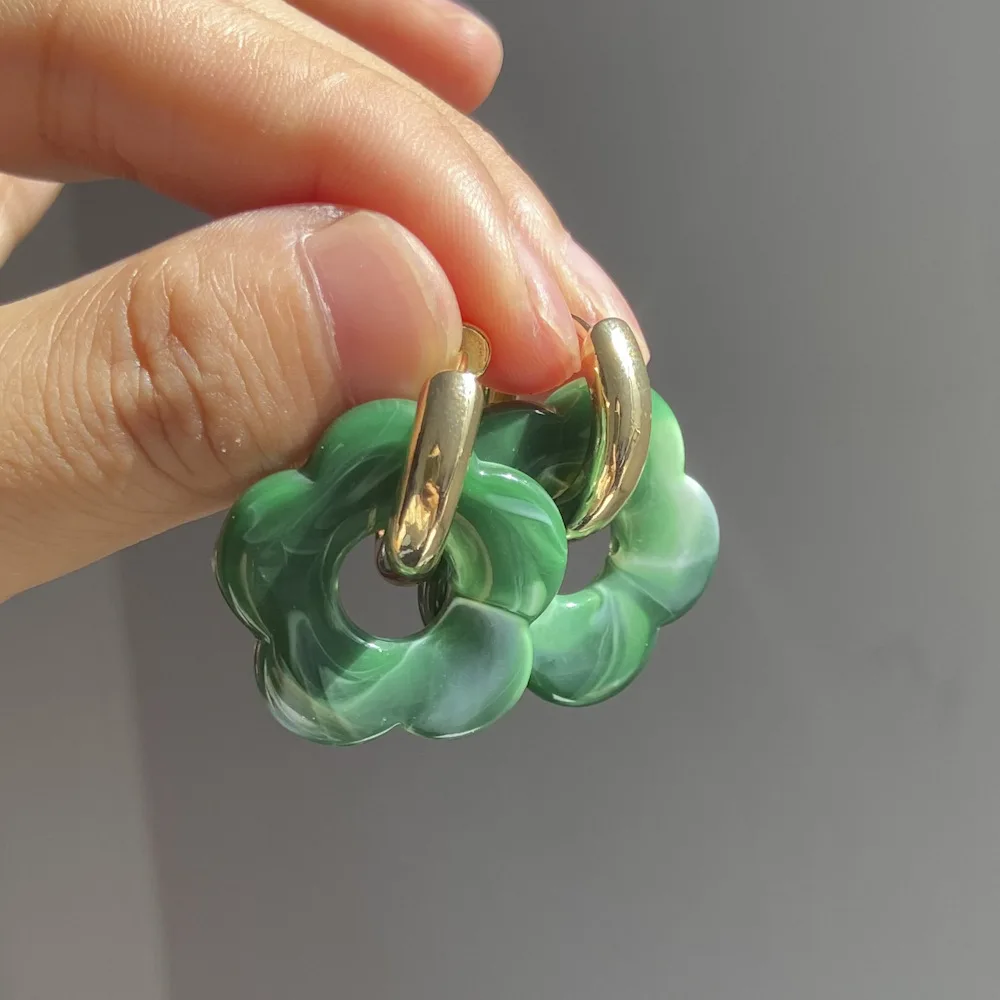 2024 New Multicolor Transparent Acrylic Resin Marbling Flower Drop Earrings for Women Gold Color Ear Buckle Fashion Jewelry