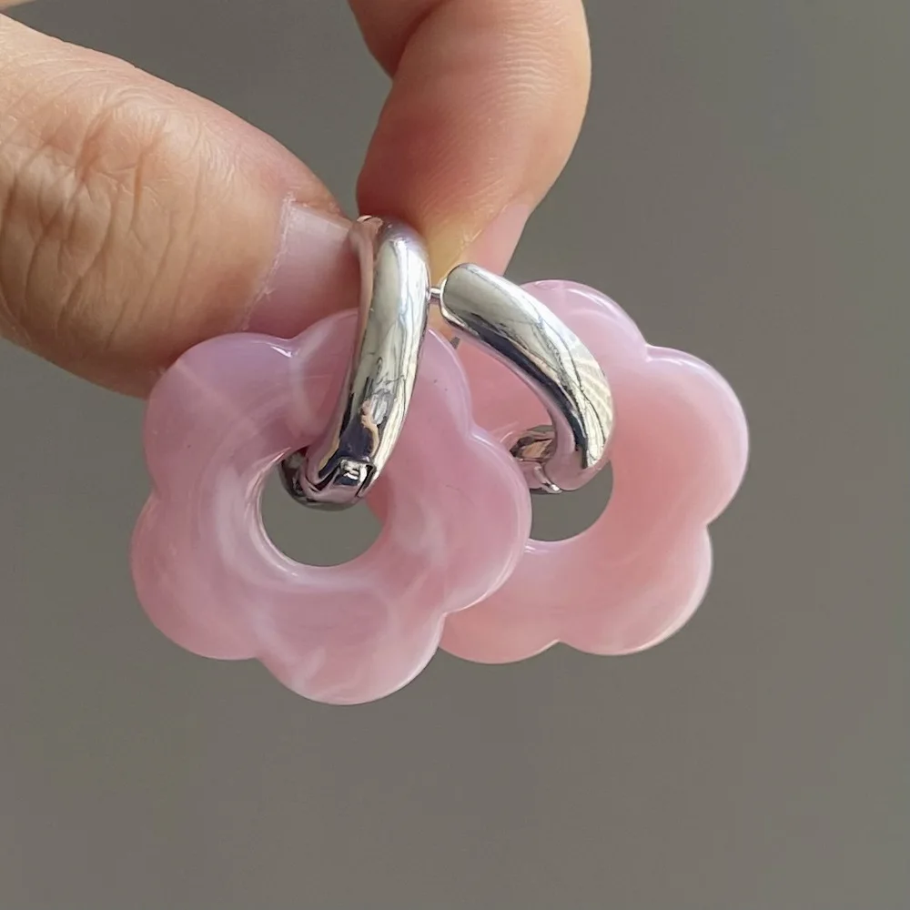 2024 New Multicolor Transparent Acrylic Resin Marbling Flower Drop Earrings for Women Gold Color Ear Buckle Fashion Jewelry