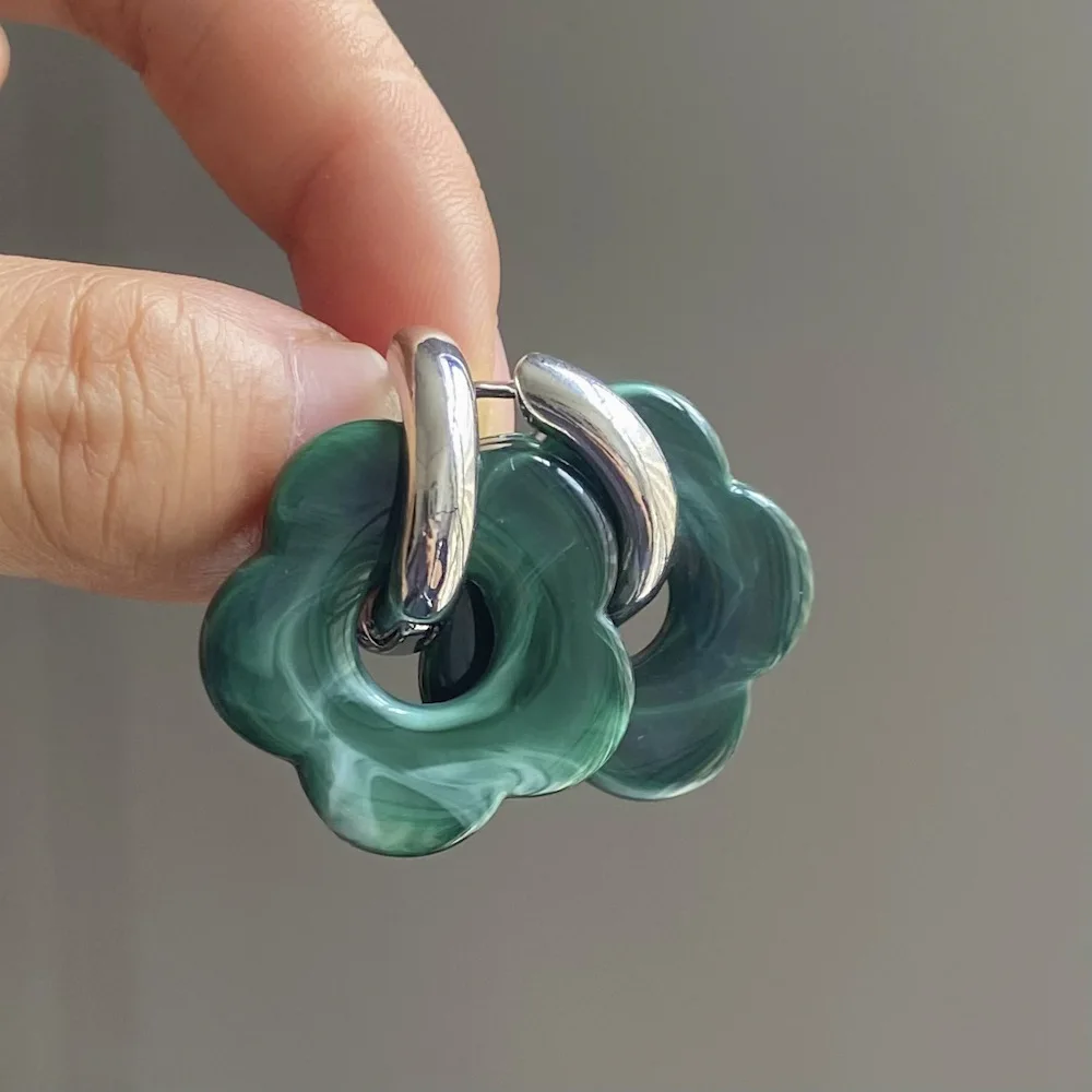 2024 New Multicolor Transparent Acrylic Resin Marbling Flower Drop Earrings for Women Gold Color Ear Buckle Fashion Jewelry