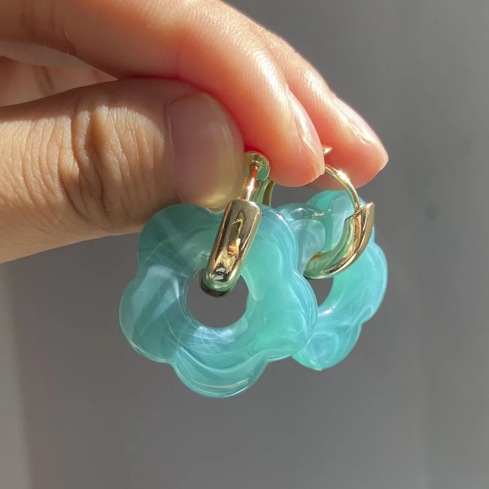 2024 New Multicolor Transparent Acrylic Resin Marbling Flower Drop Earrings for Women Gold Color Ear Buckle Fashion Jewelry