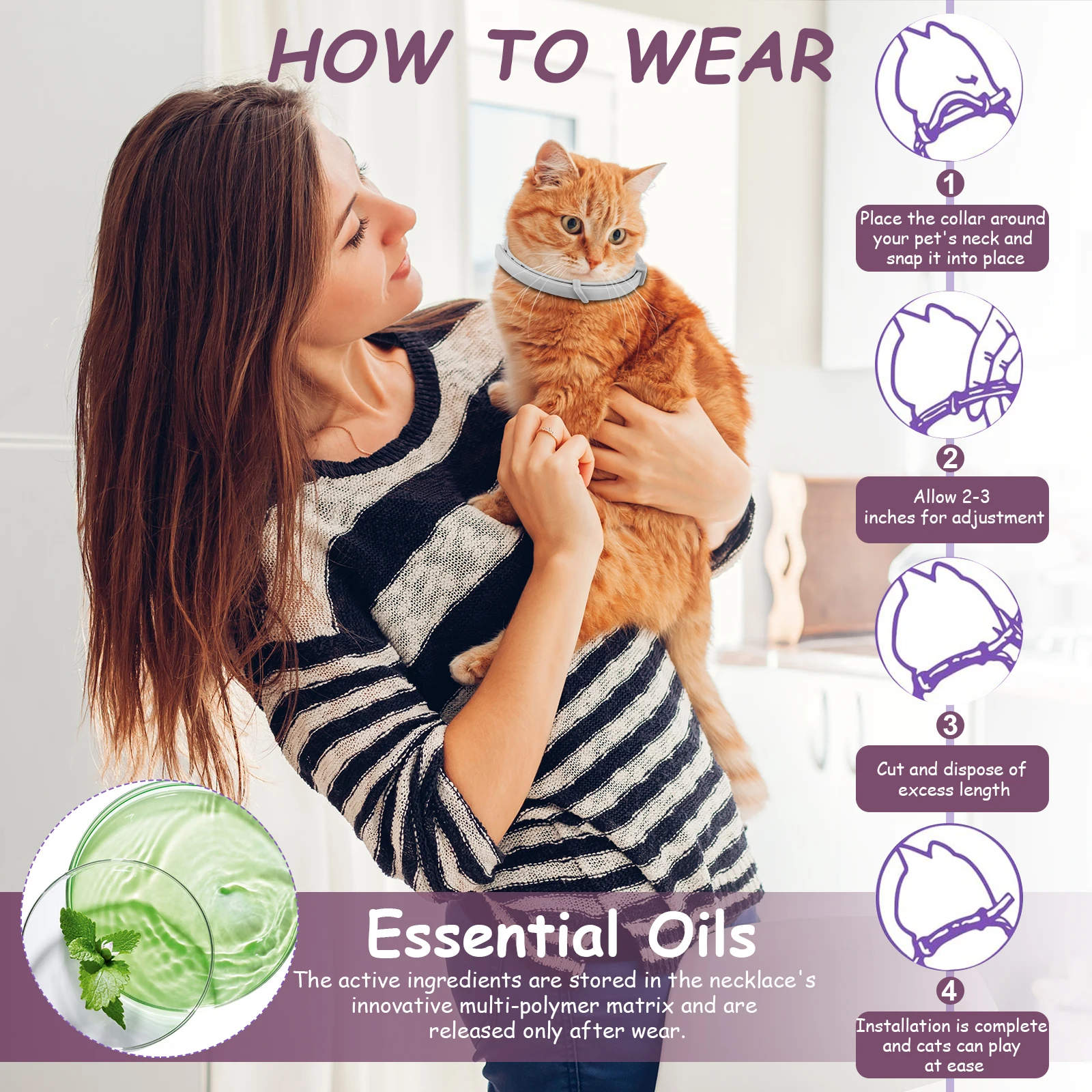 Pet Calming Collar For Cats Dogs Adjustable Anxiety Pheromone Reducing Pet Collar Lasting Natural Calm Relax Soothing Collars