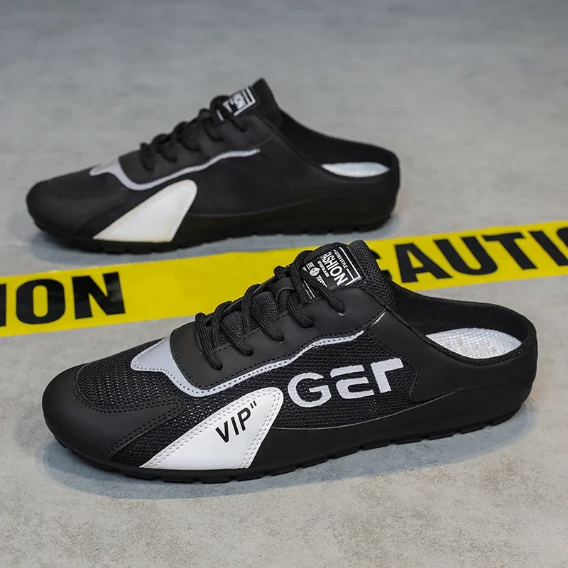 Men Slippers Trend Baotou Shoes for Men Summer Breathable Casual Shoe Vulcanized Flats Male Sneakers Half Slip-on Shoes