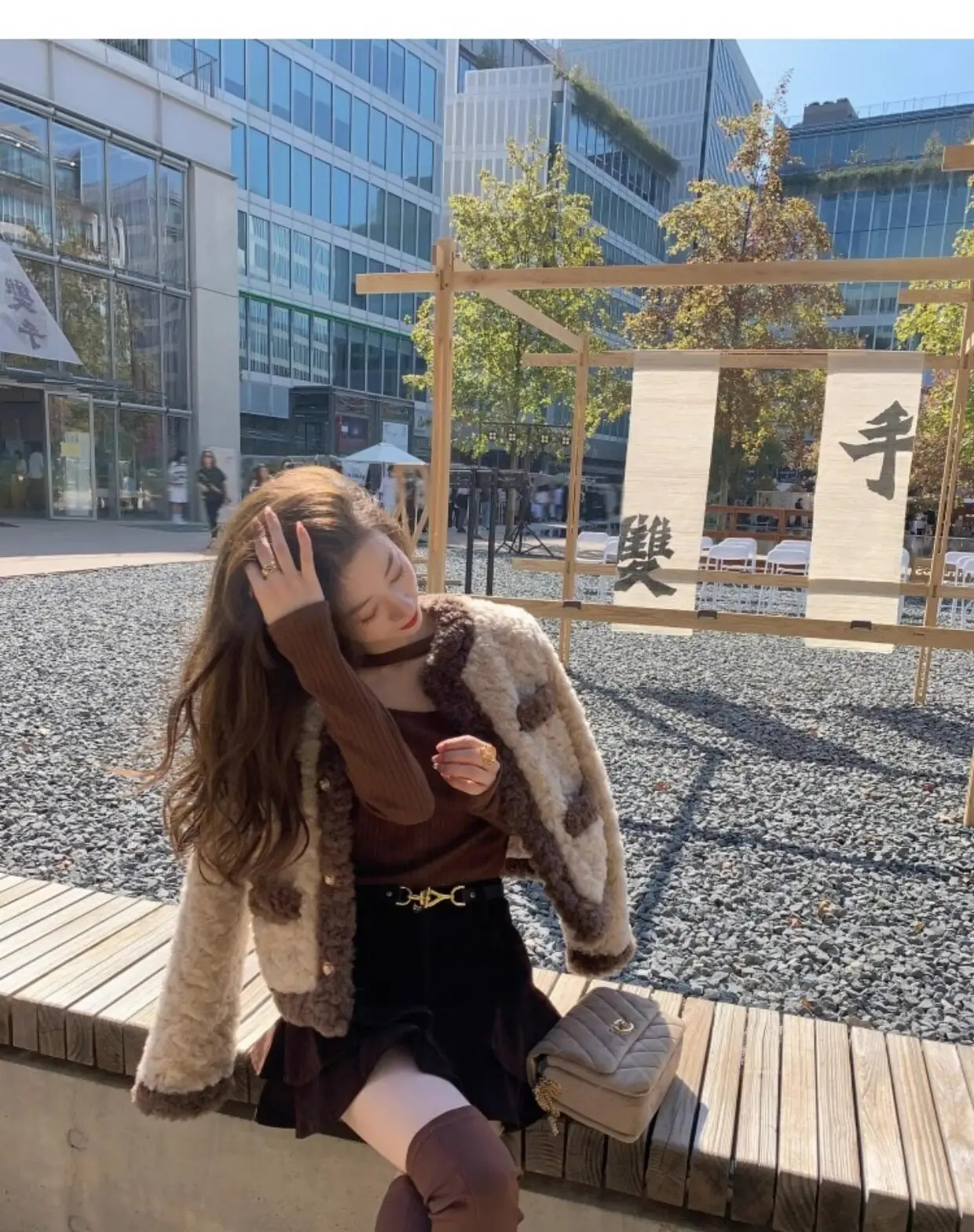 Vintage Women's Faux Lamb Fur Cropped Coat Autumn Winter Warm Thick Outerwear Woman Elegant Gold Single Breasted Plush Jacket